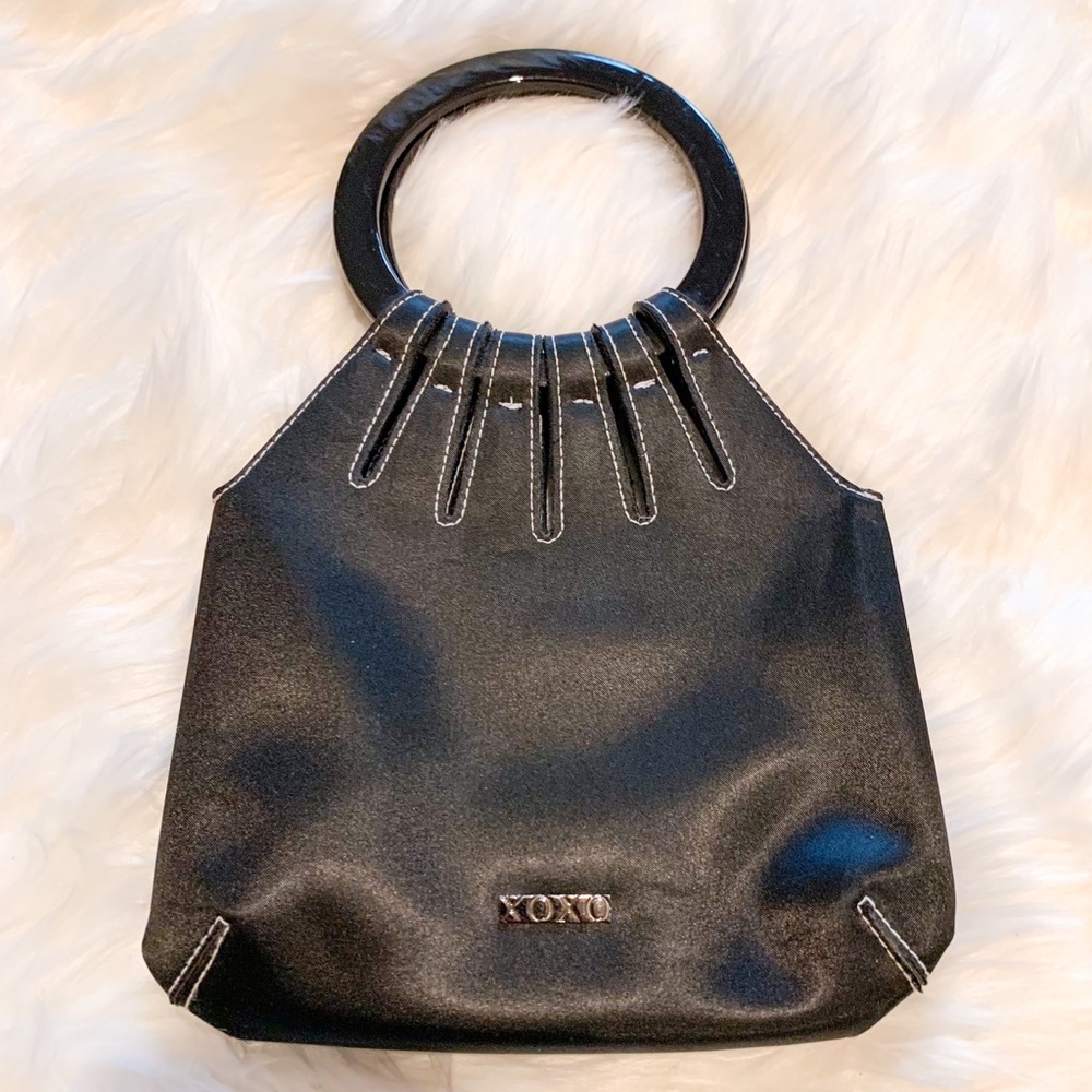Vintage Y2K XOXO Black Satin White Stitching Handbag Purse